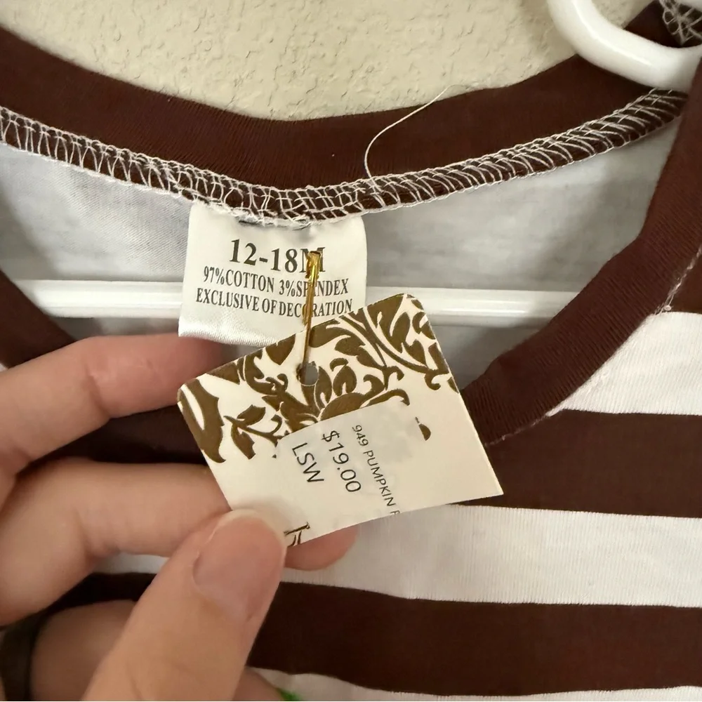 NWT Romper Baby 12-18M Brown Football Pumpkin Striped Fall Long Sleeve One Piece